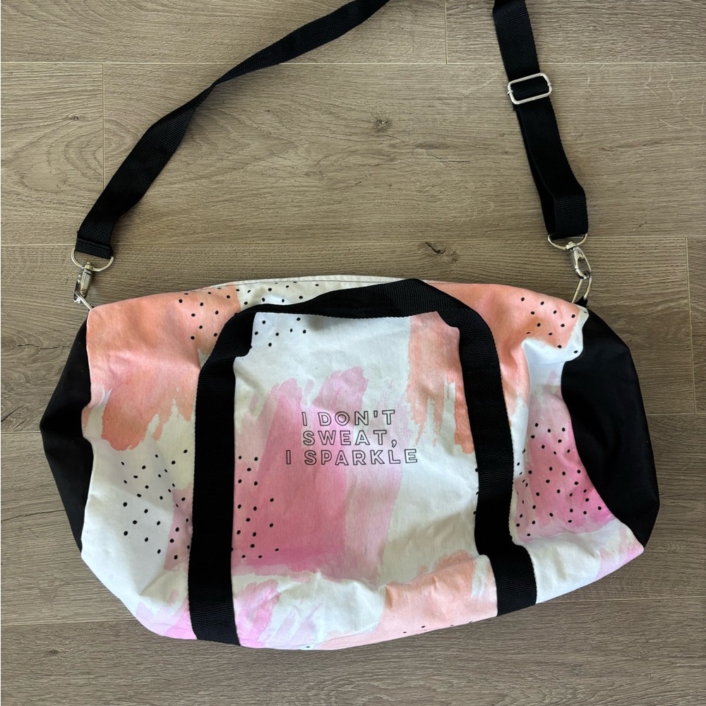 Pink and White Watercolor Duffel Travel Bag with Adjustable Strap